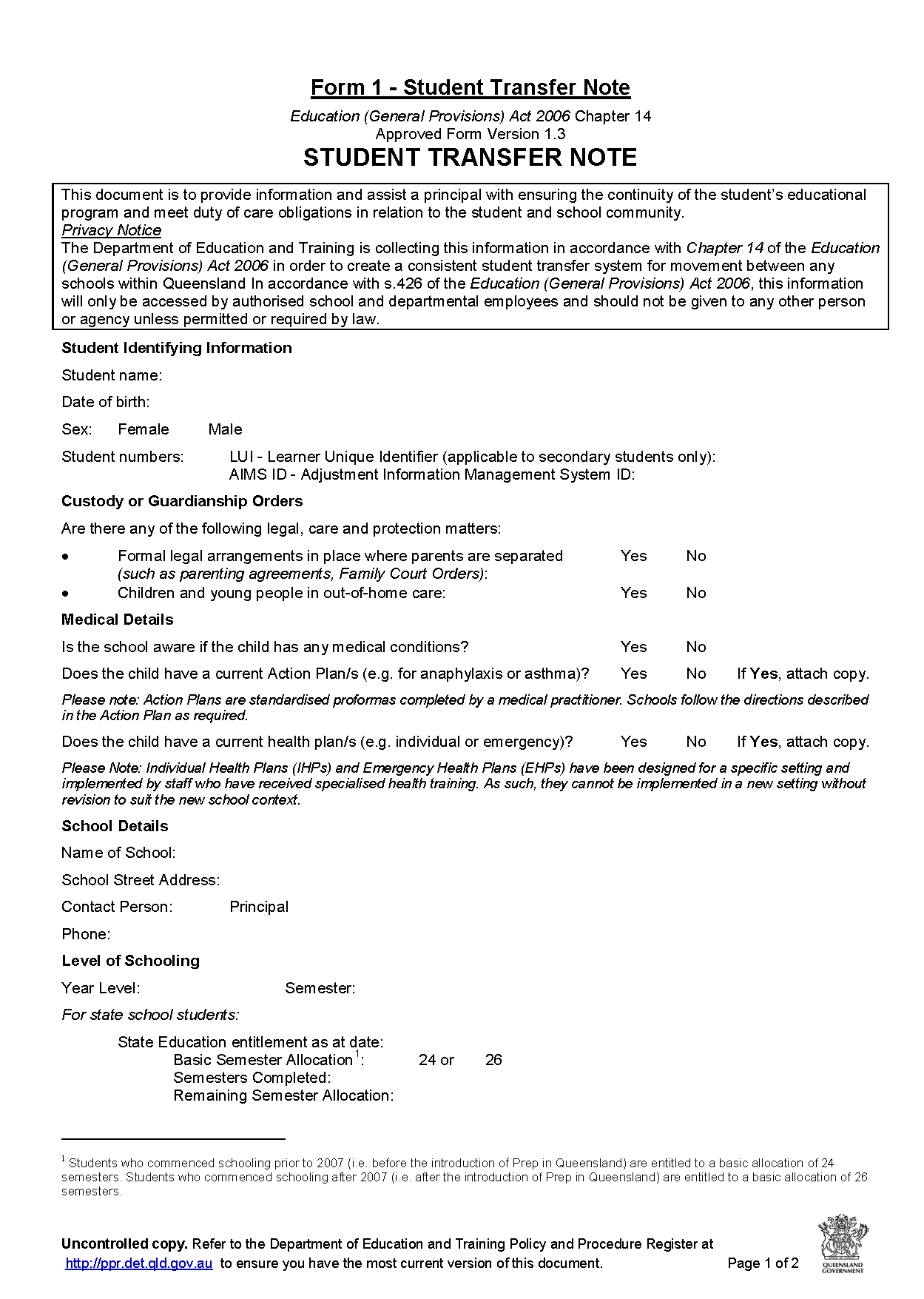 student transfer note voorbeeld afbeelding 