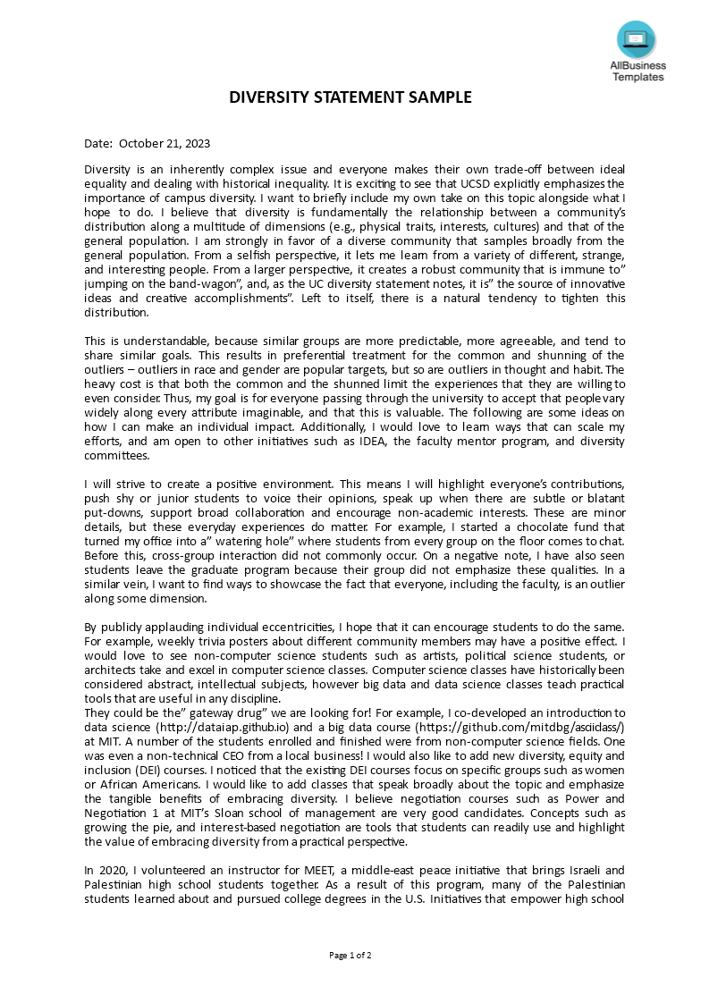 diversity and inclusion statement template