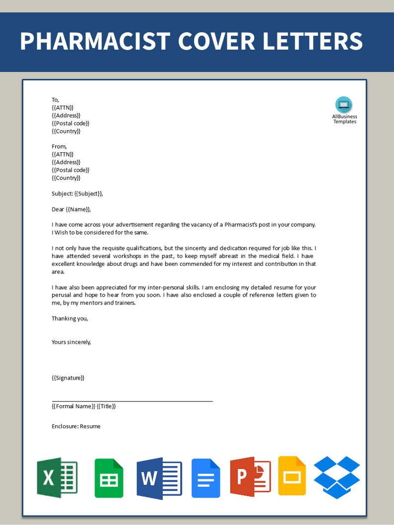 sample of cover letter for pharmacist job