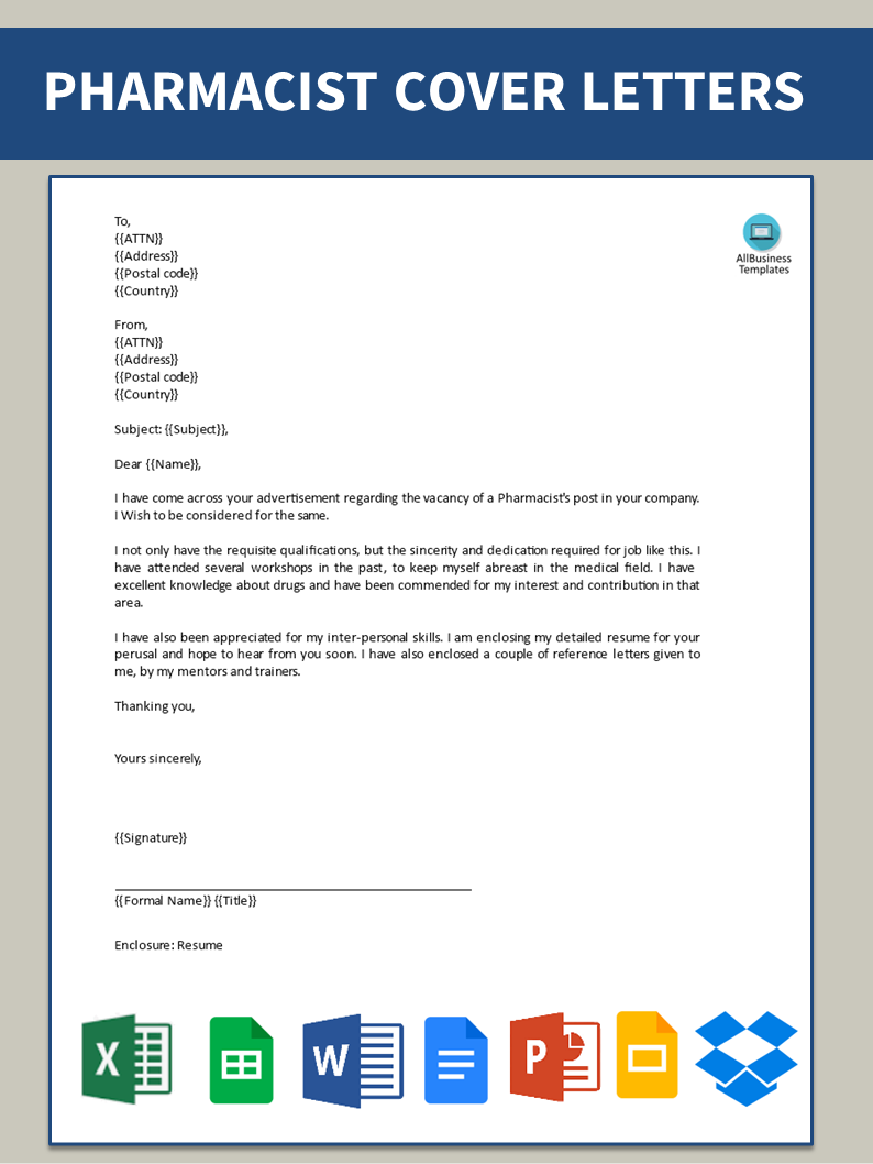 email cover letter pharmacist