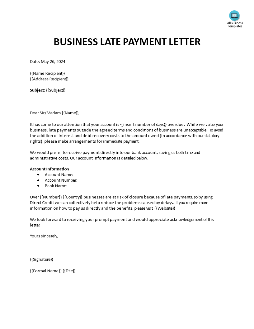 business late payment letter Hauptschablonenbild