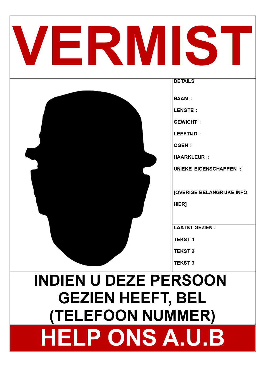 vermist persoon poster sjabloon voorbeeld afbeelding 