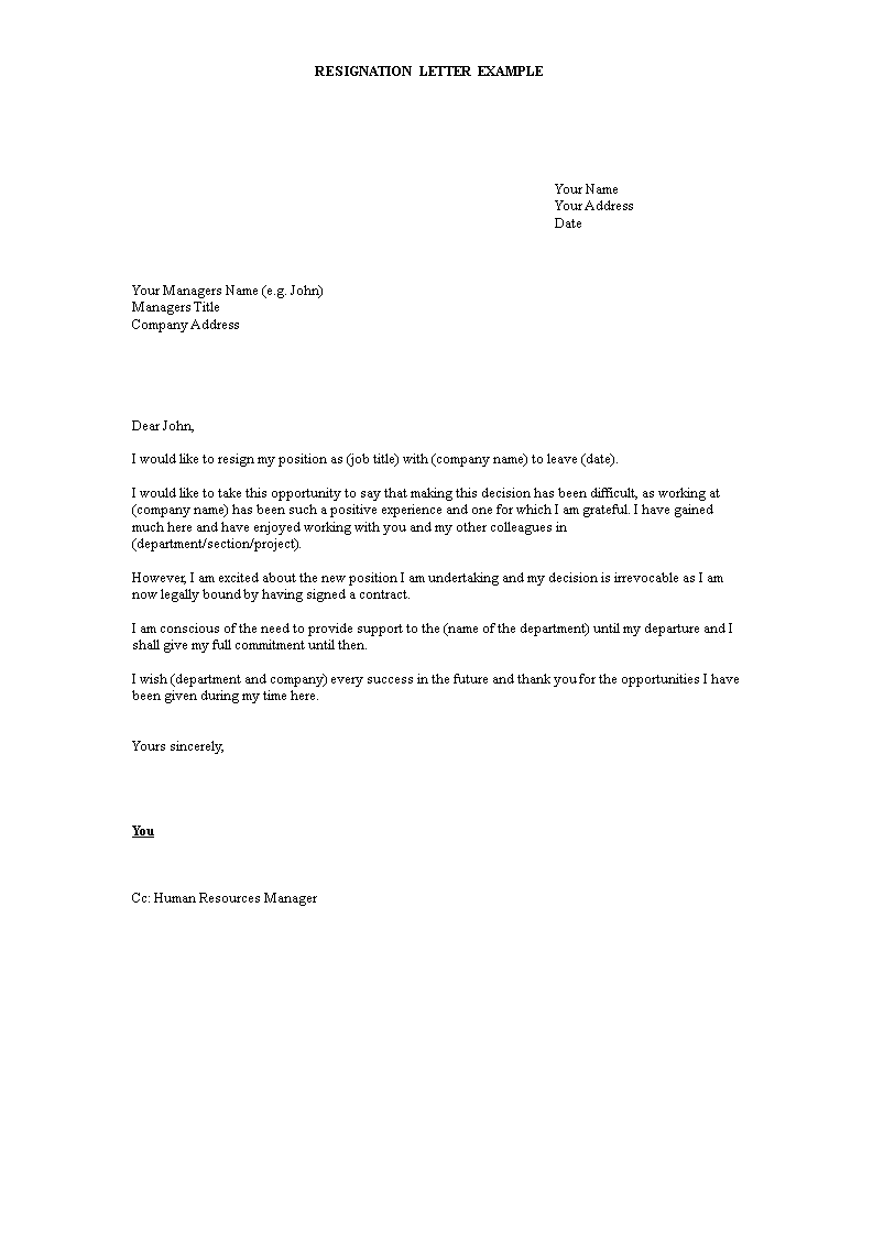 resignation letter format sample template