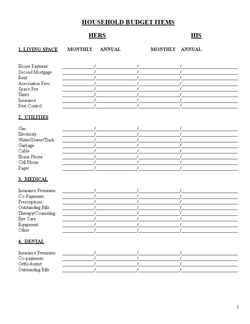 household budget word template