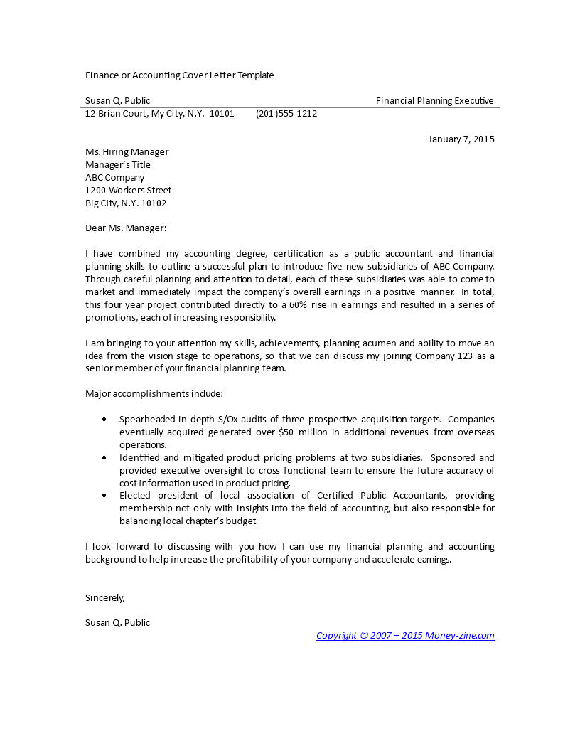 example of application letter for financial management