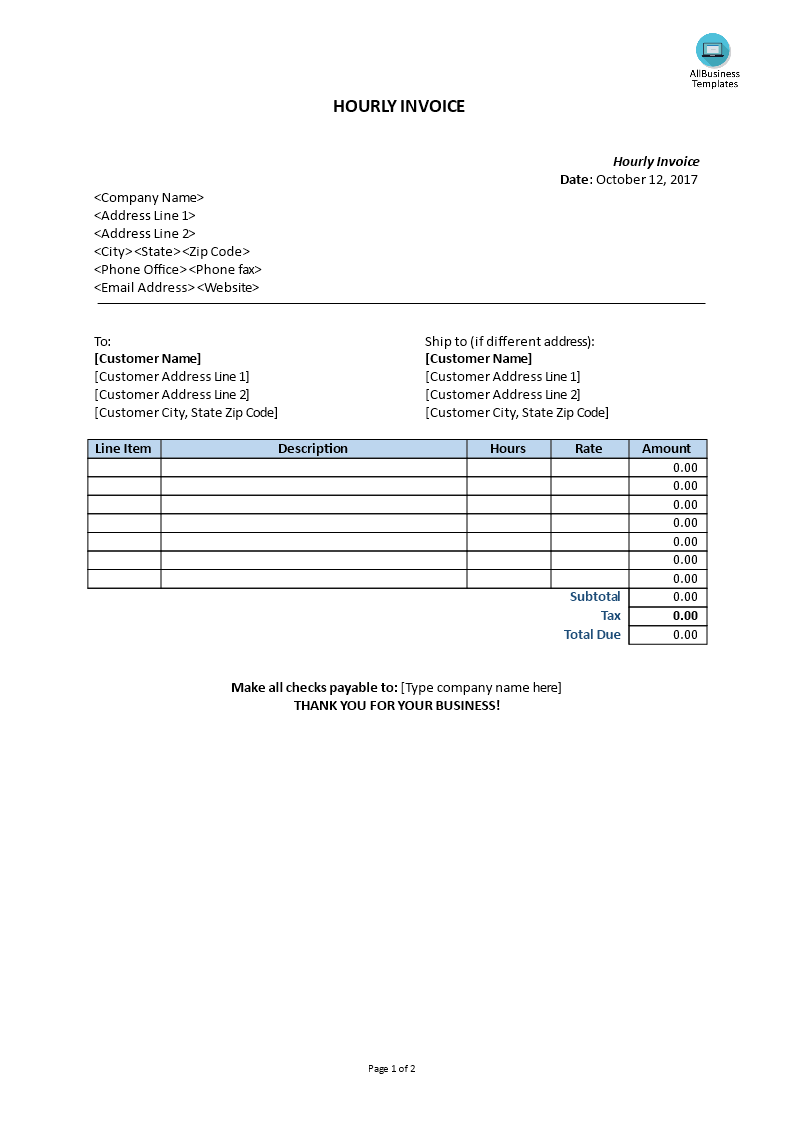 hourly invoice Hauptschablonenbild