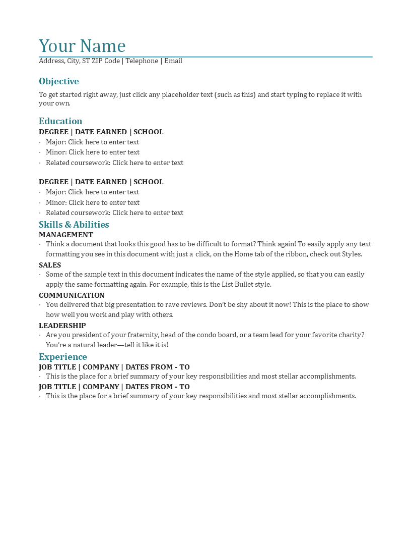 word resume template