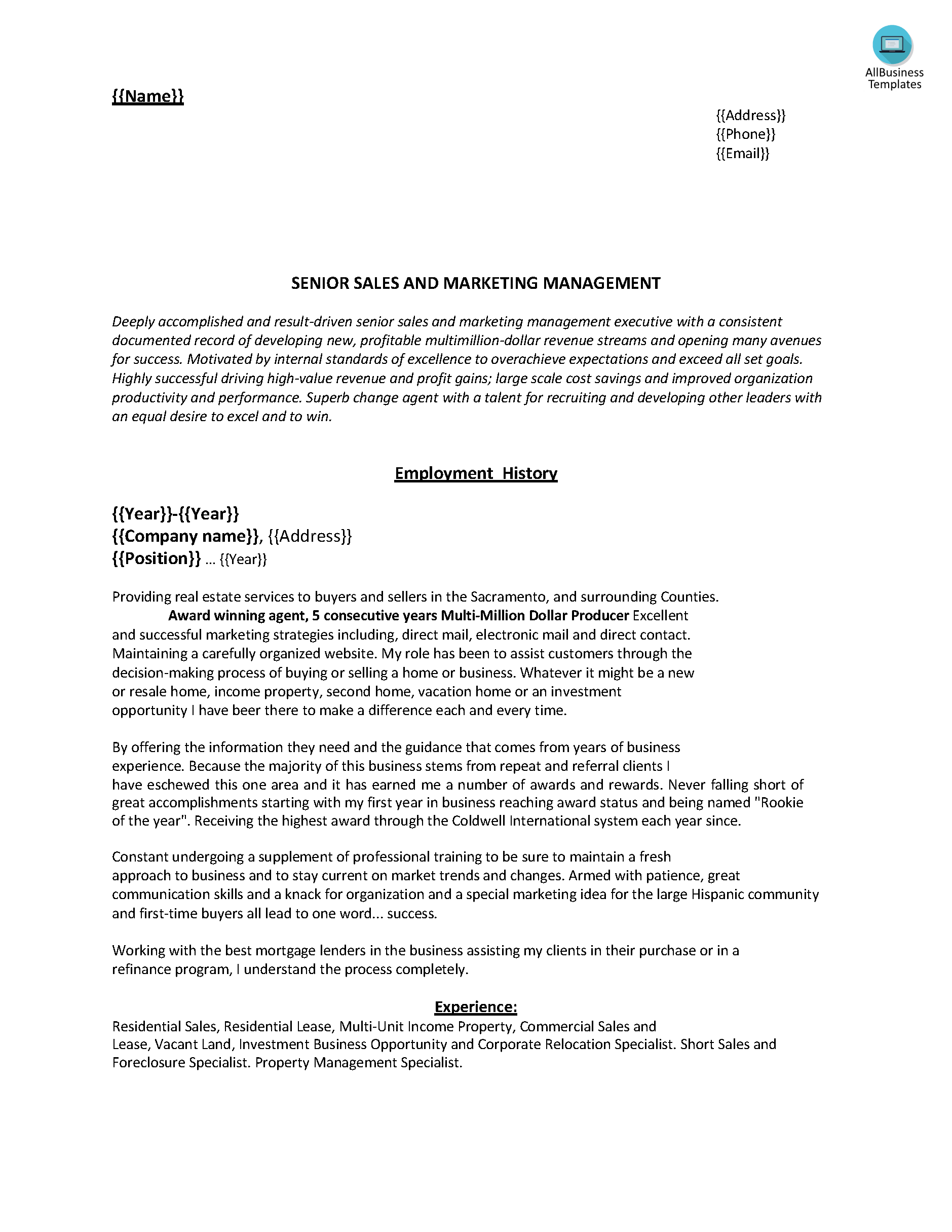 marketing resume sample - before and after Hauptschablonenbild