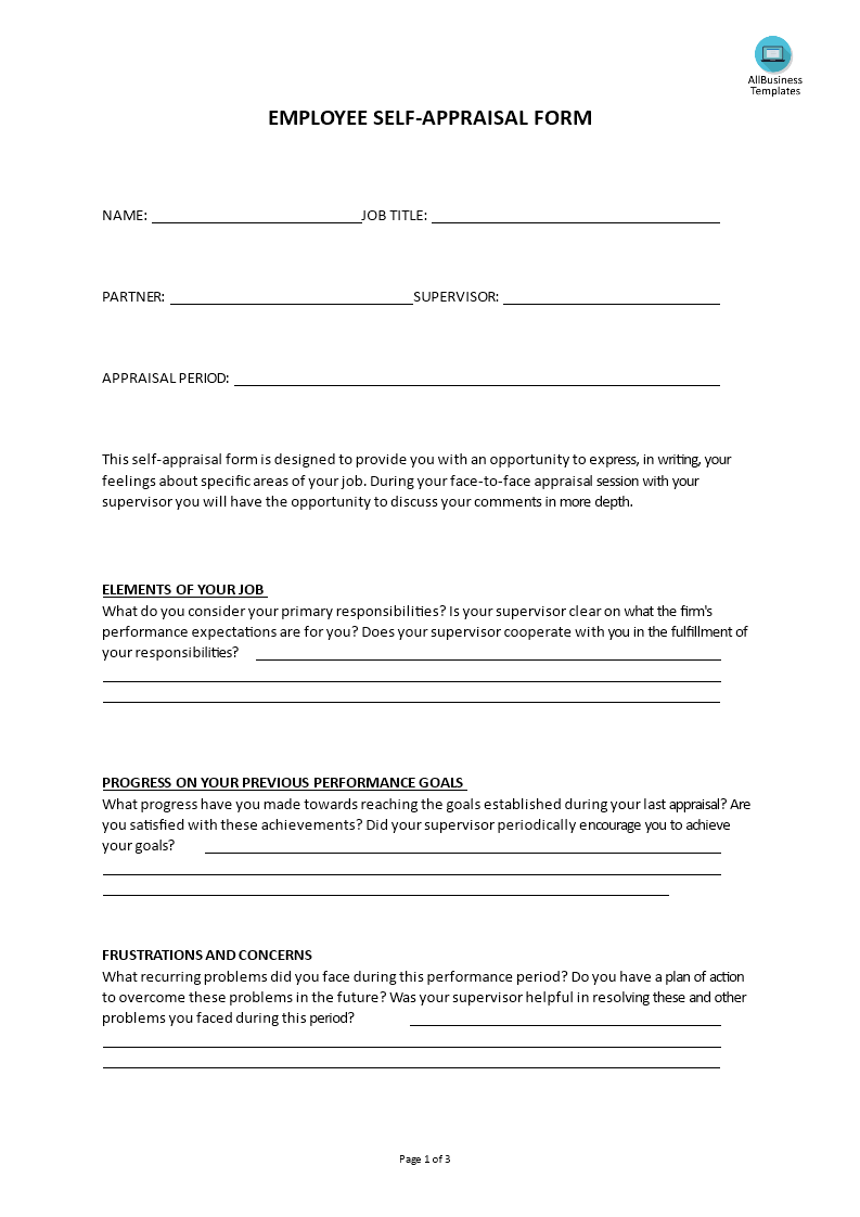 Employee Self Appraisal Form  Templates at allbusinesstemplates