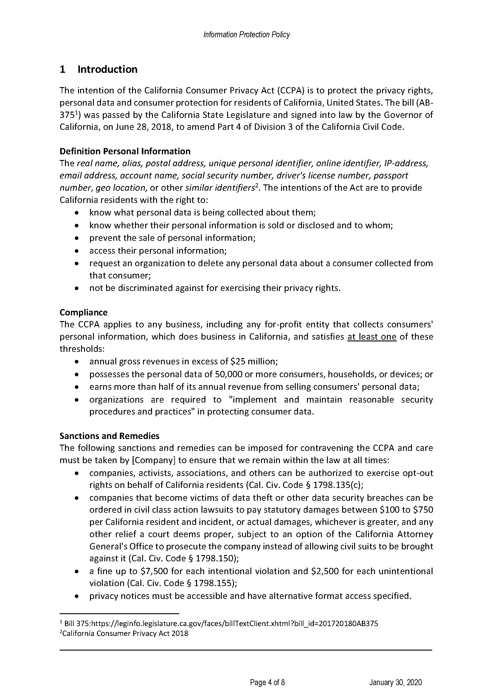 CCPA Information Protection Policy Guideline main image