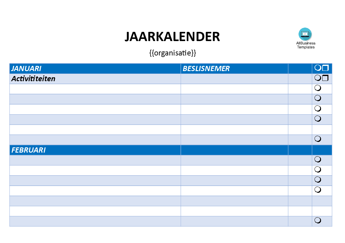 jaar planning kalender Hauptschablonenbild