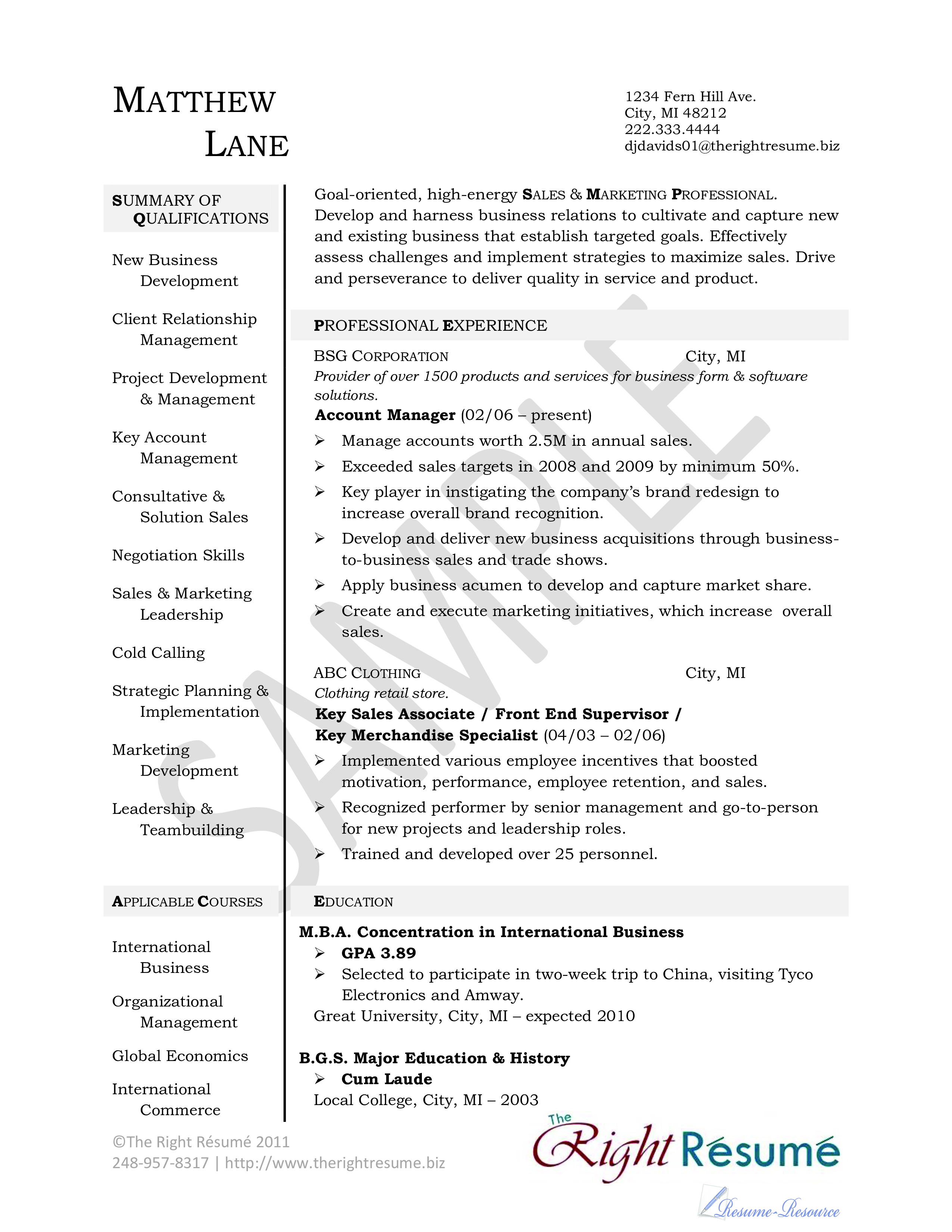 sales account manager resume template