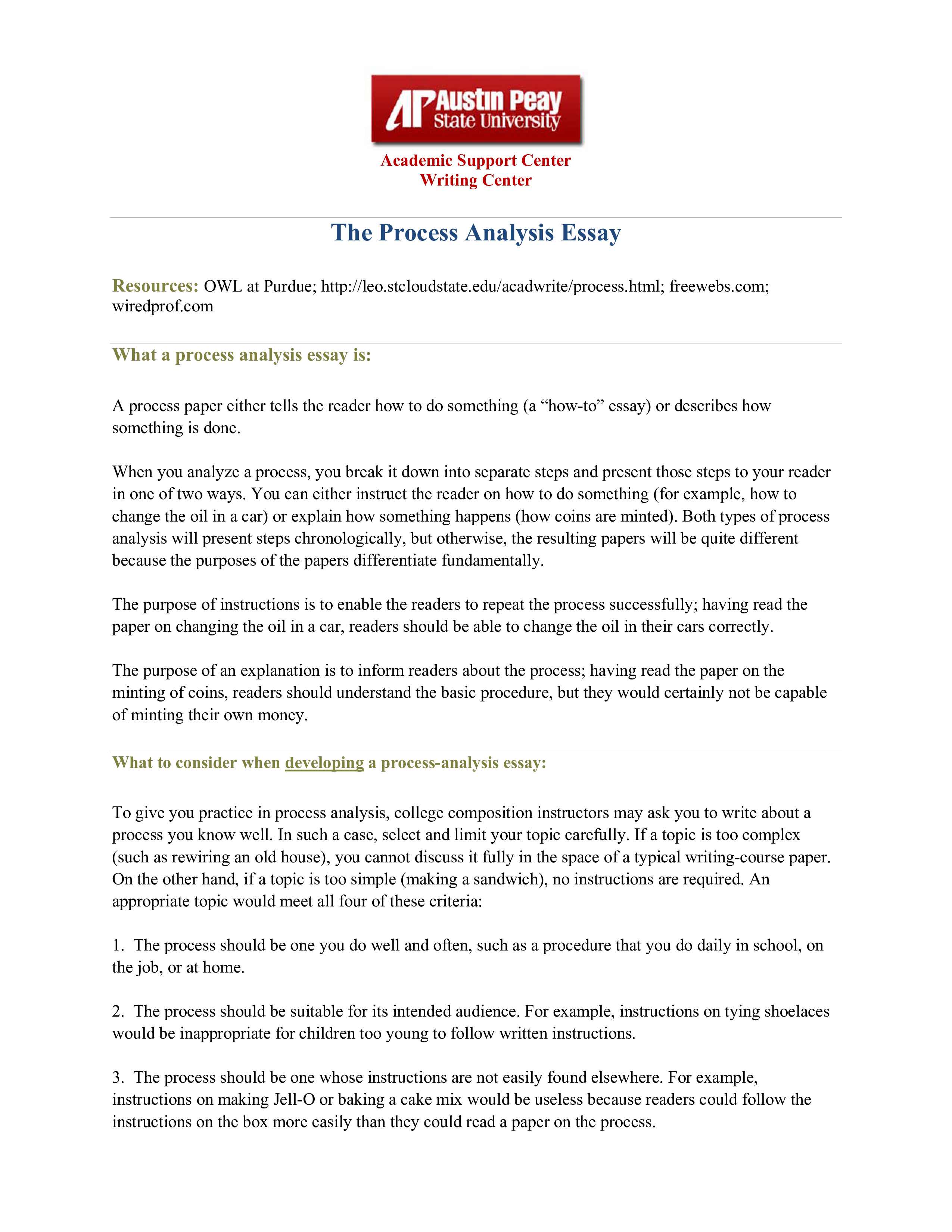 Kostenloses Process Analysis Essay