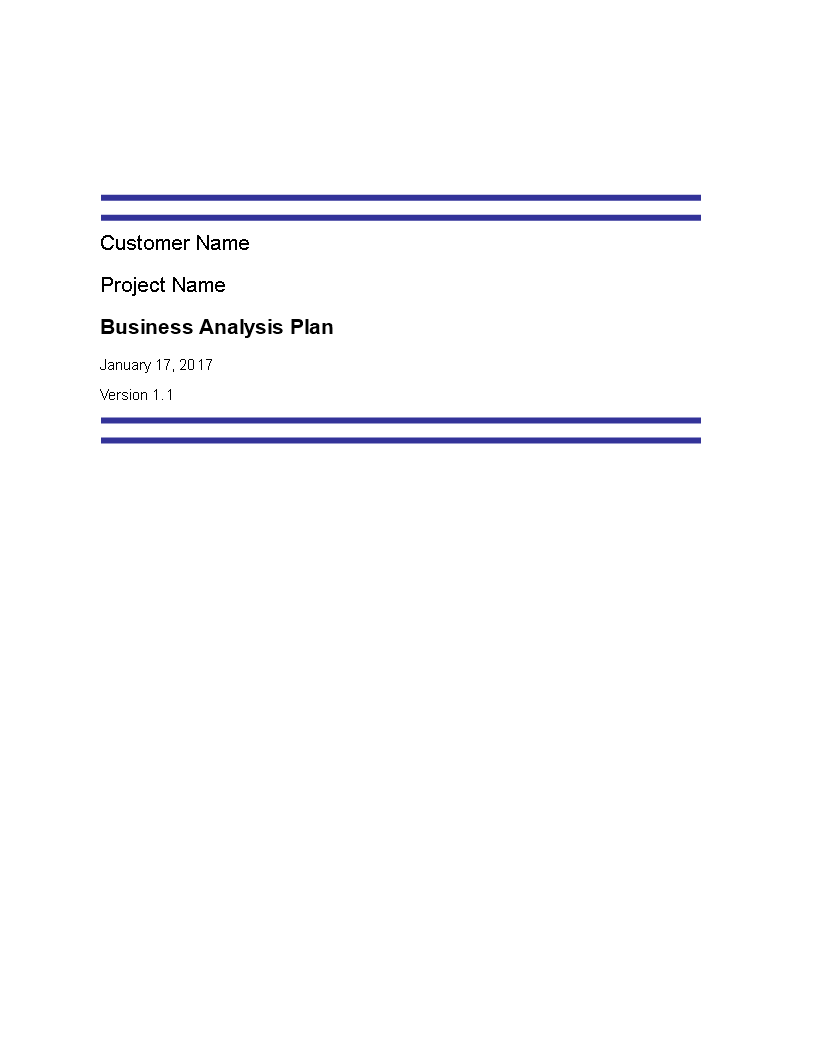 business analysis plan template template