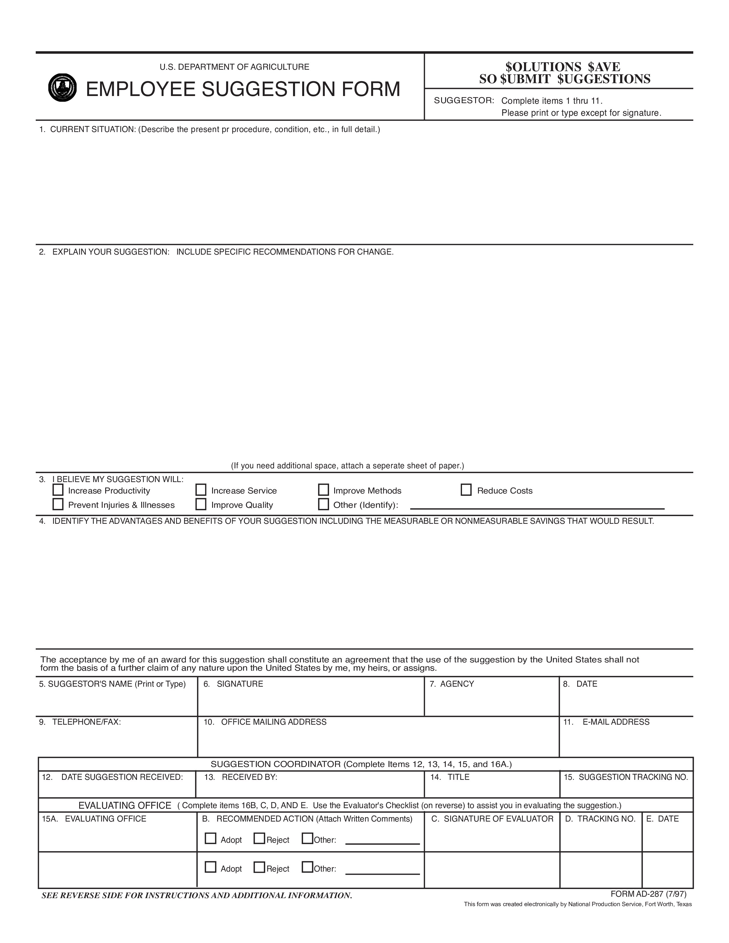 Employee Suggestion Evaluation Form Sample main image