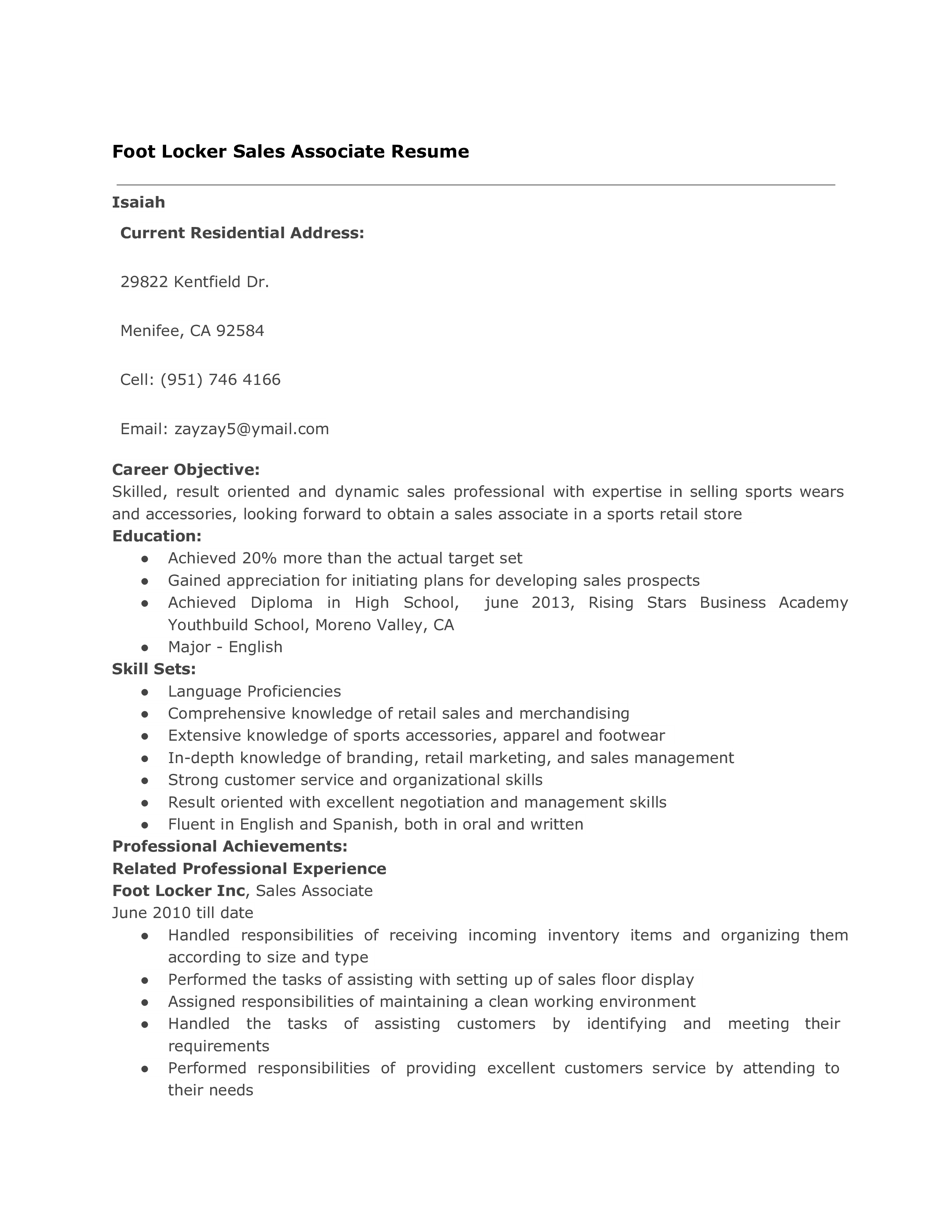 sales associate resume modèles