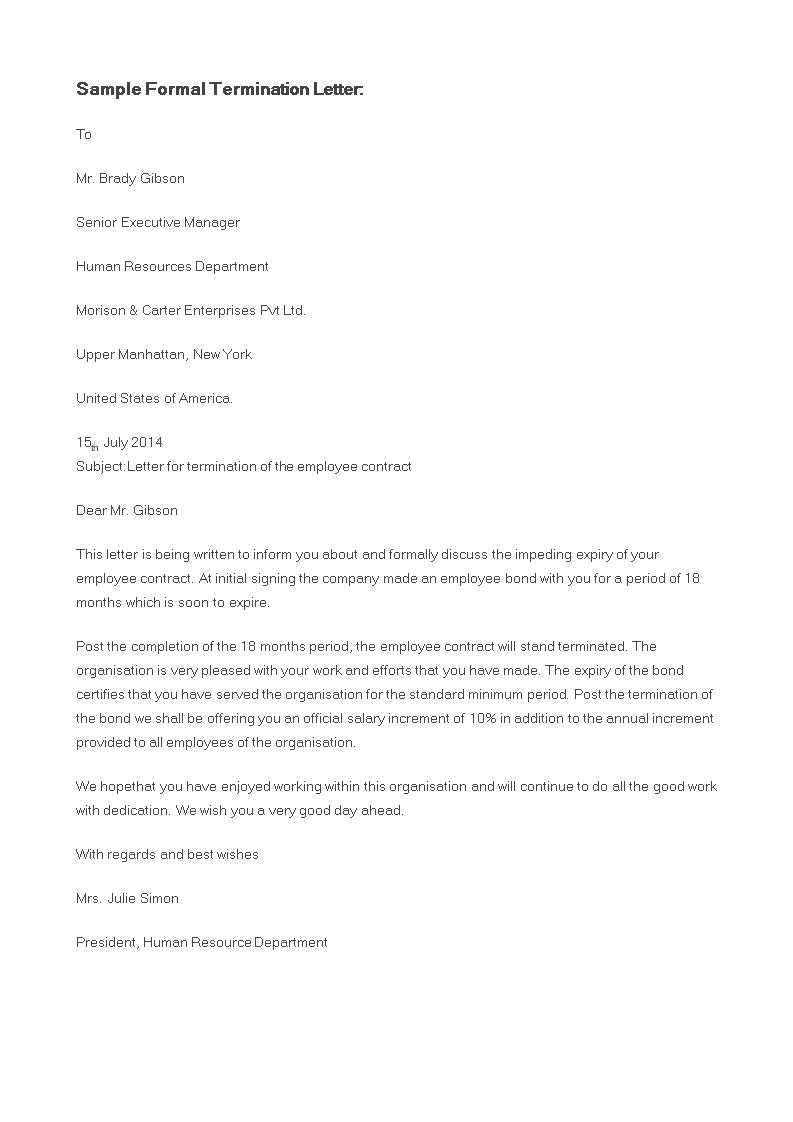 formal letter of termination template