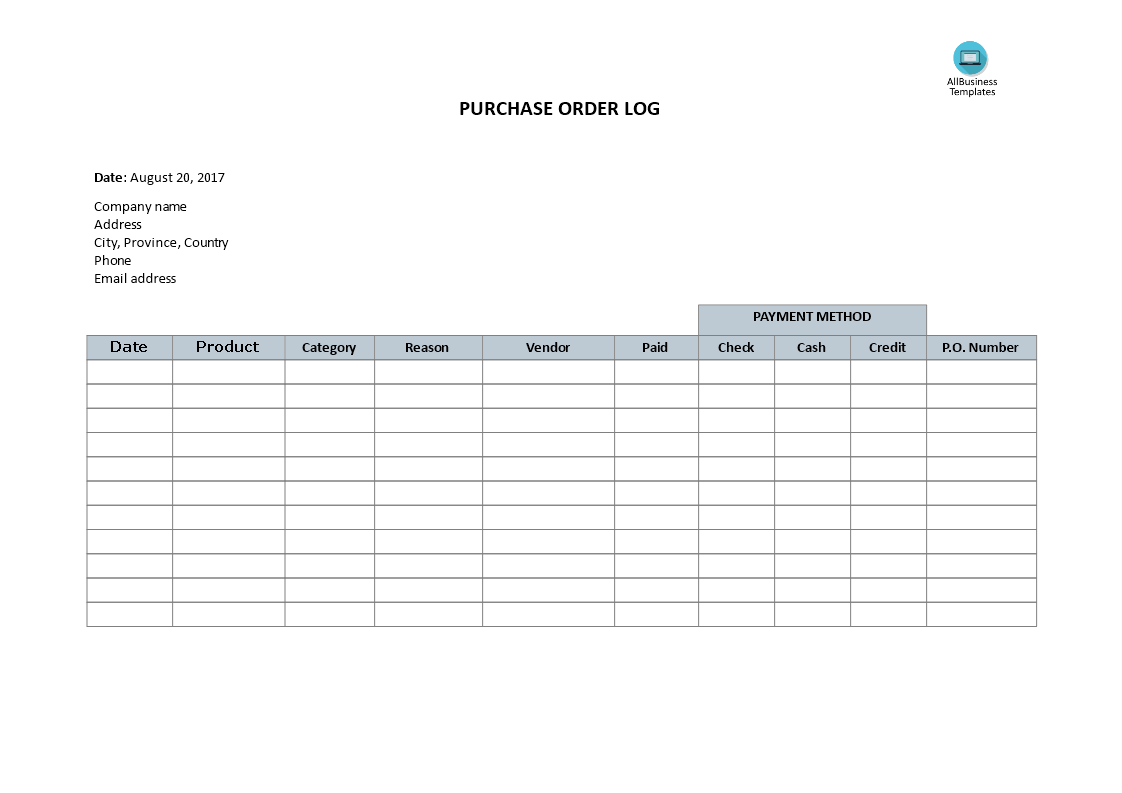 Purchase Order Log 模板