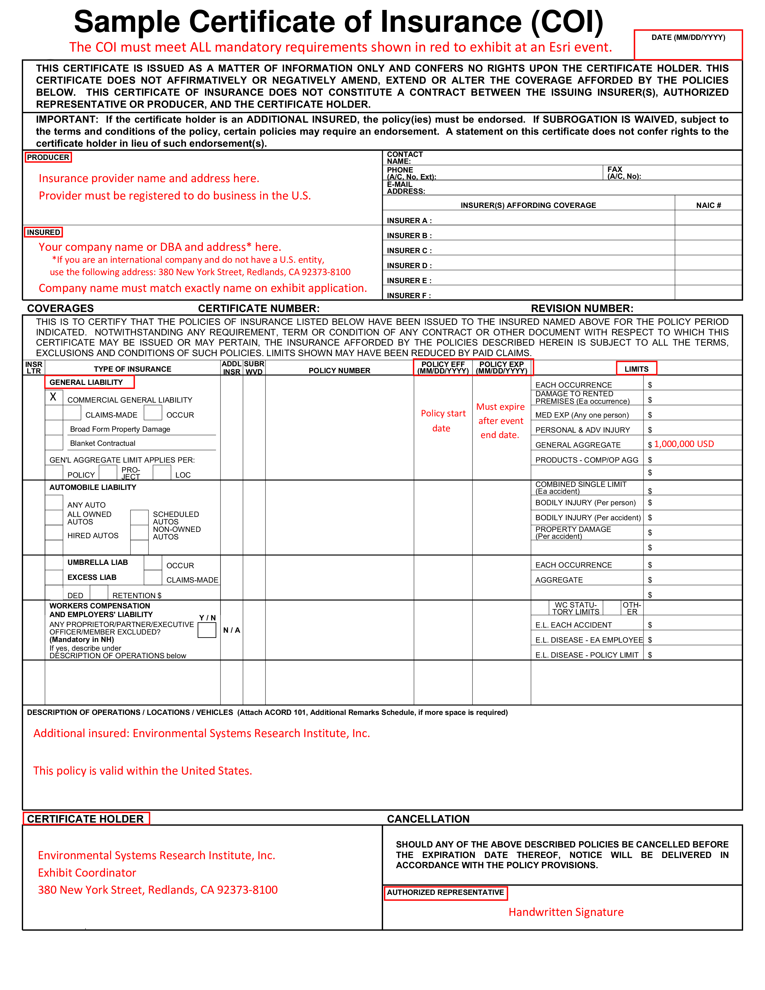 sample certificate of insurance (coi) plantilla imagen principal