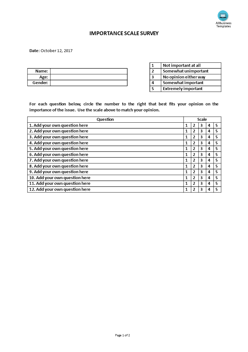 importance scale survey modèles