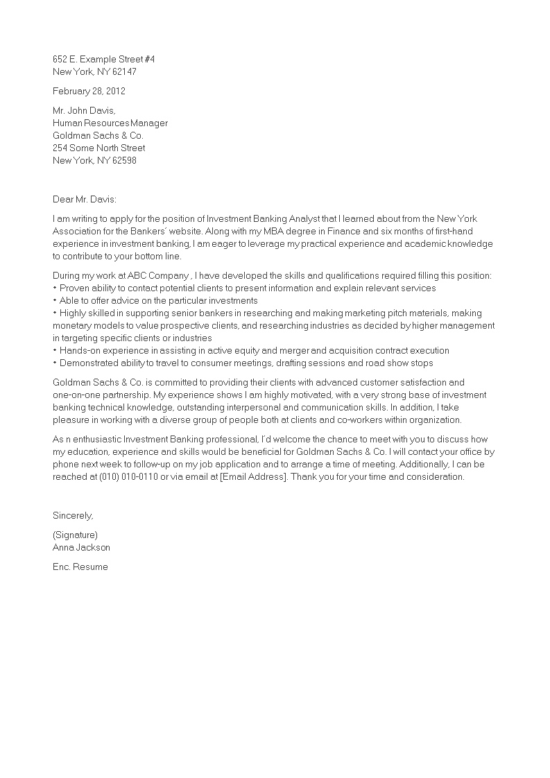 analyst cover letter format