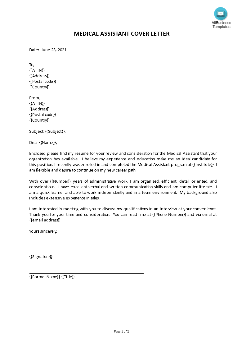 medical assistant cover letter sample voorbeeld afbeelding 