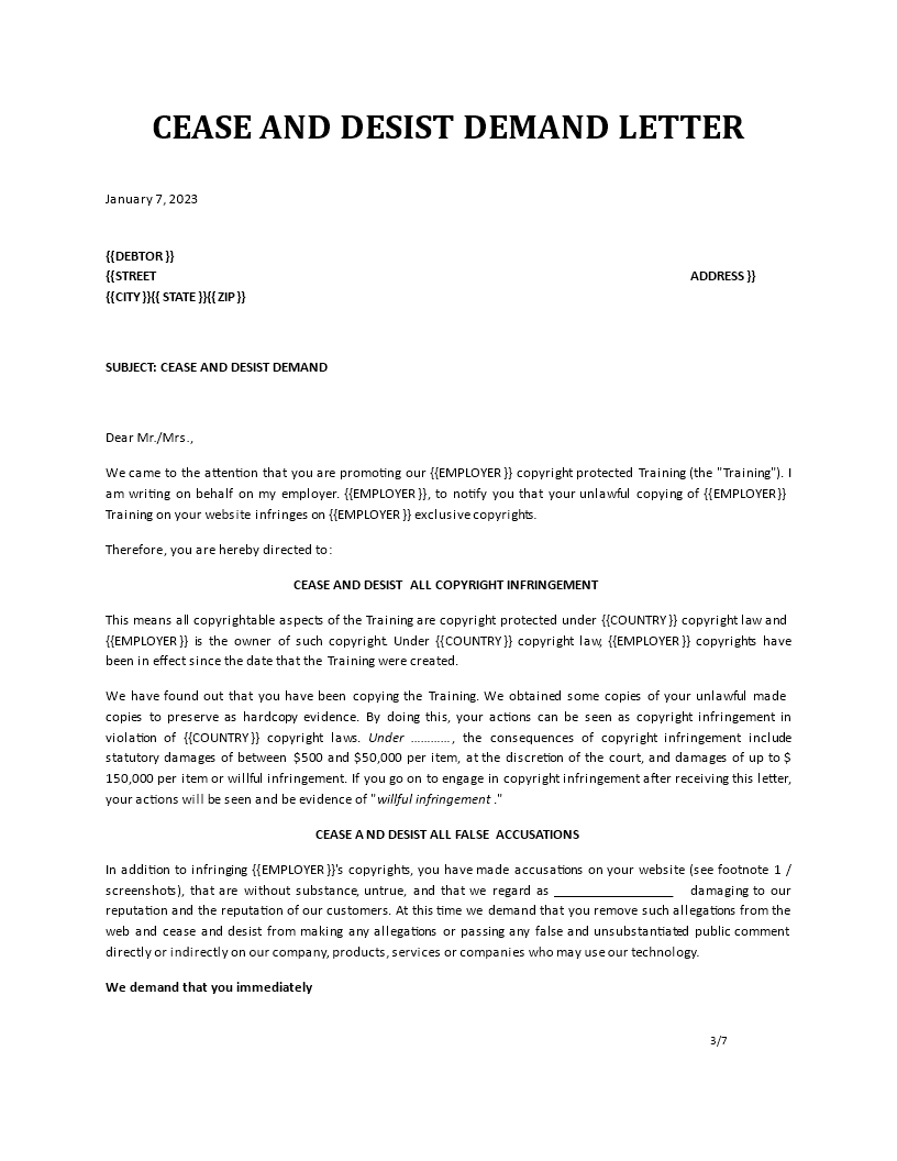 cease and desist debt collection template