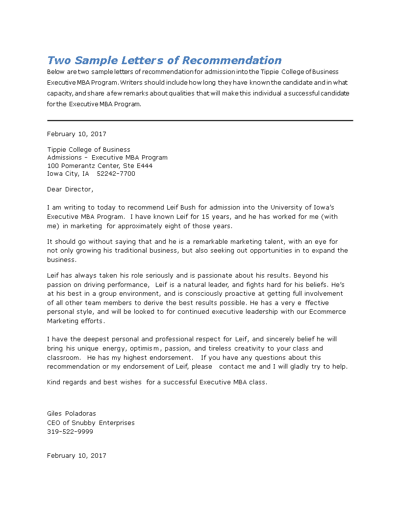 sample graduate college recommendation letter template