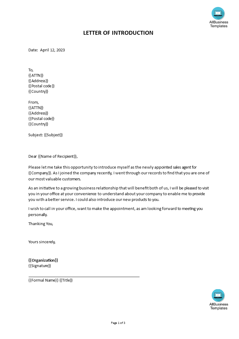 self introduction letter for job voorbeeld afbeelding 