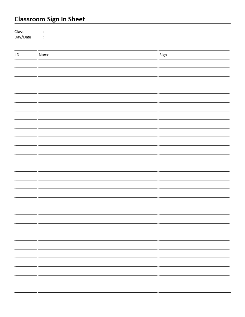 classroom sign-in sheet 3 columns Hauptschablonenbild