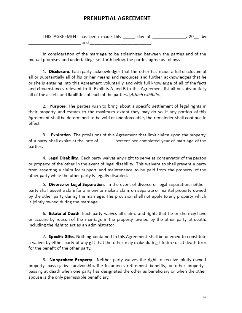 prenuptial agreement template modèles