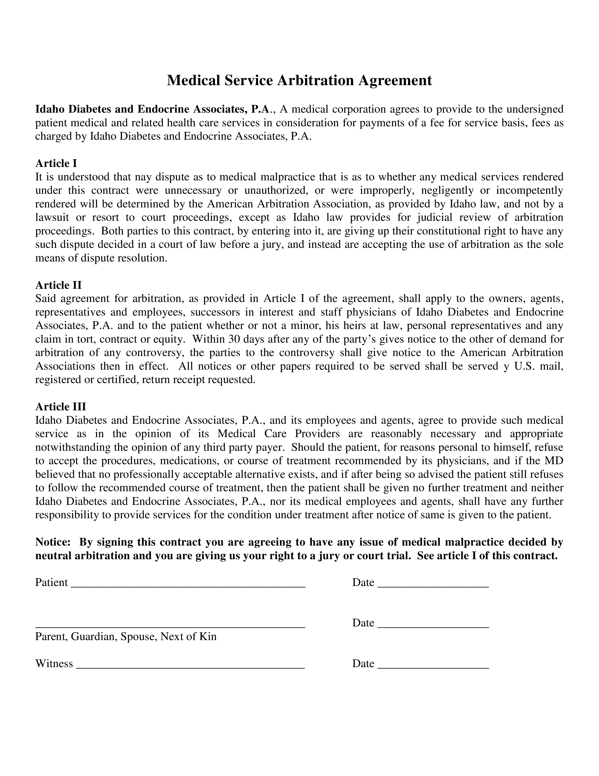 medical arbitration agreement Hauptschablonenbild