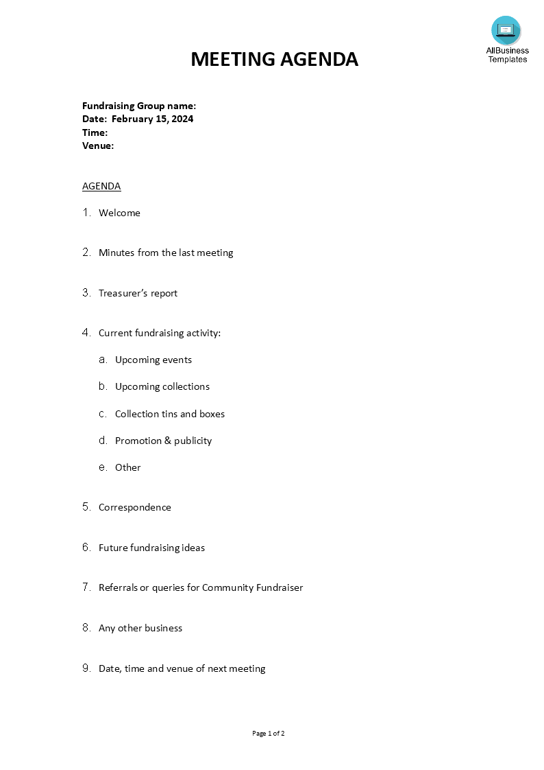 Kostenloses Standard Meeting Agenda With Simple Meeting Agenda Template Word