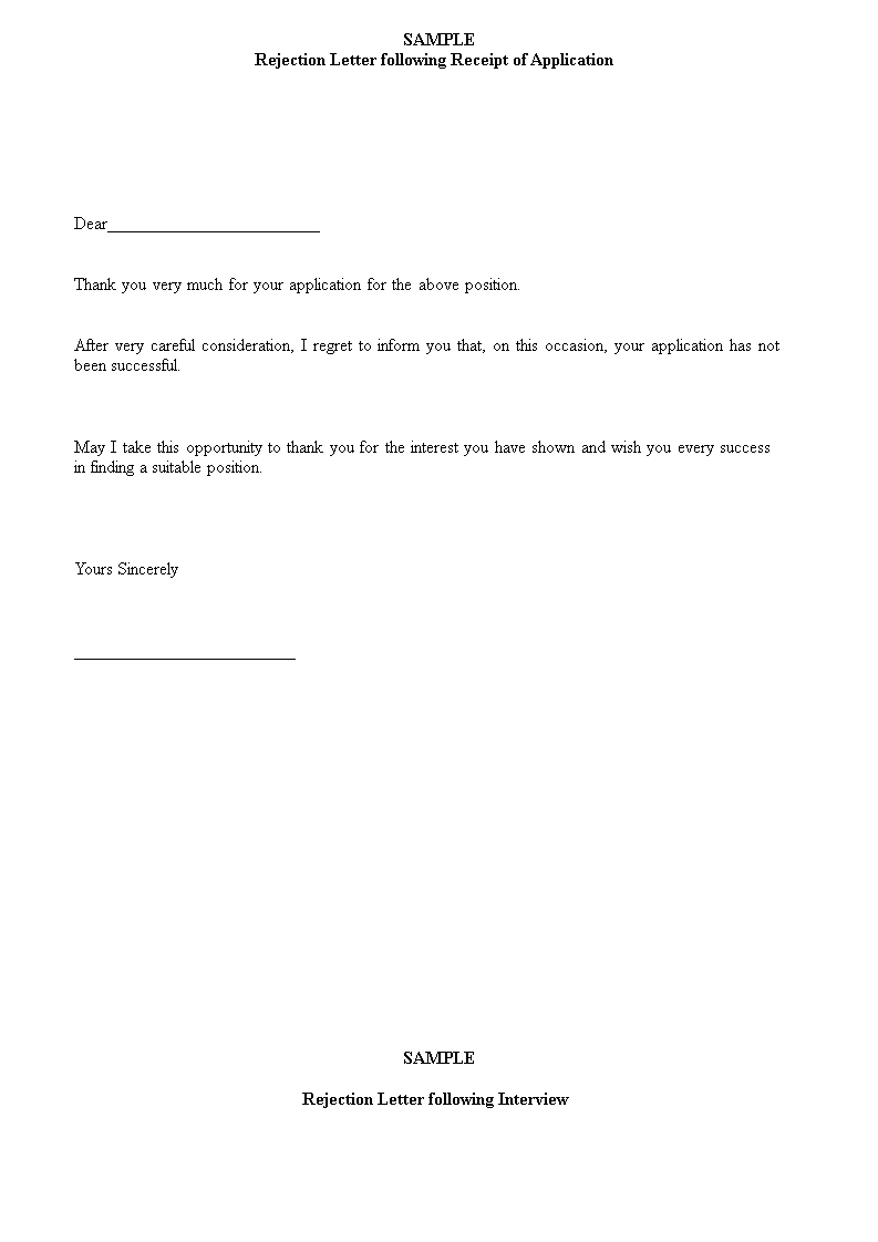 employment application rejection holding letter template