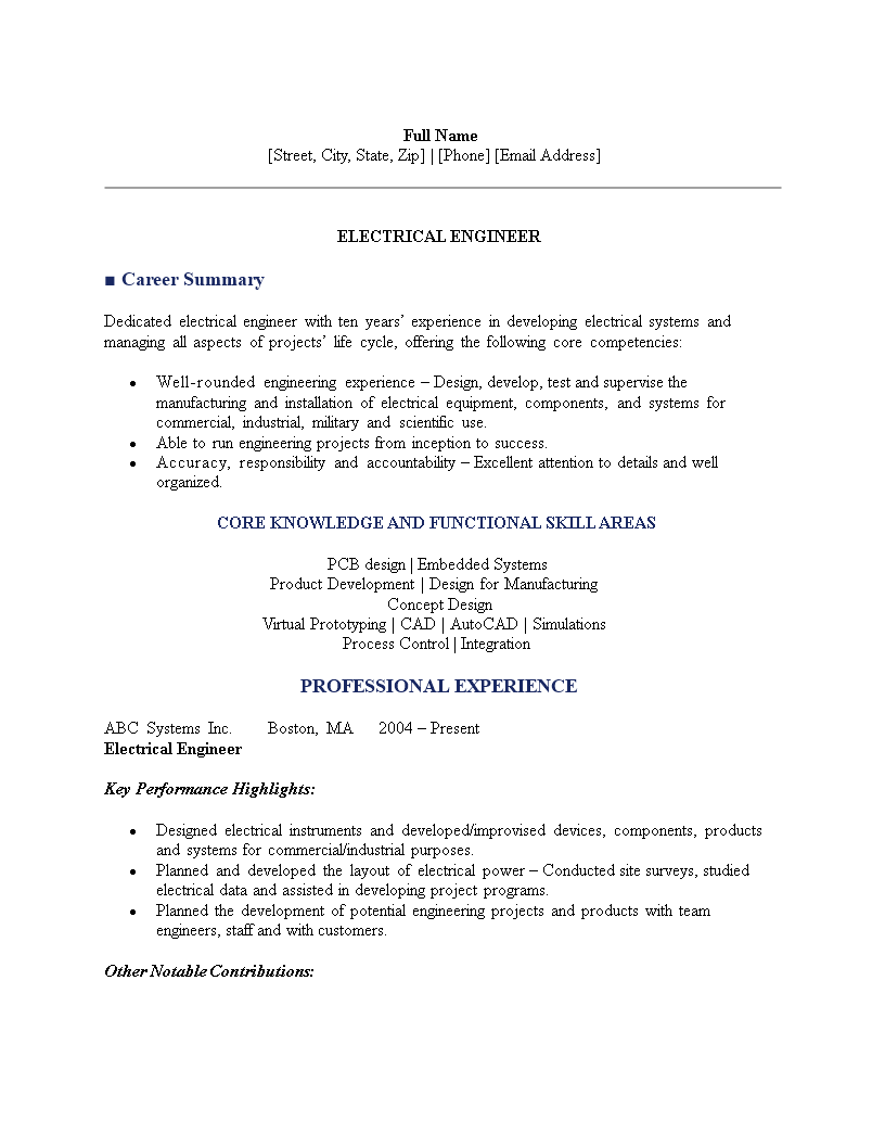 Electrical Engineering Resume Sample main image