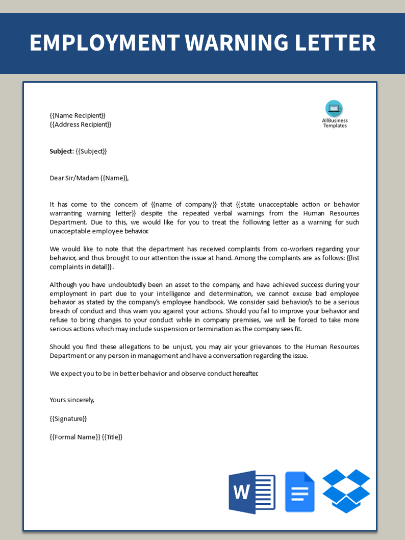 employee behaviour warning letter voorbeeld afbeelding 