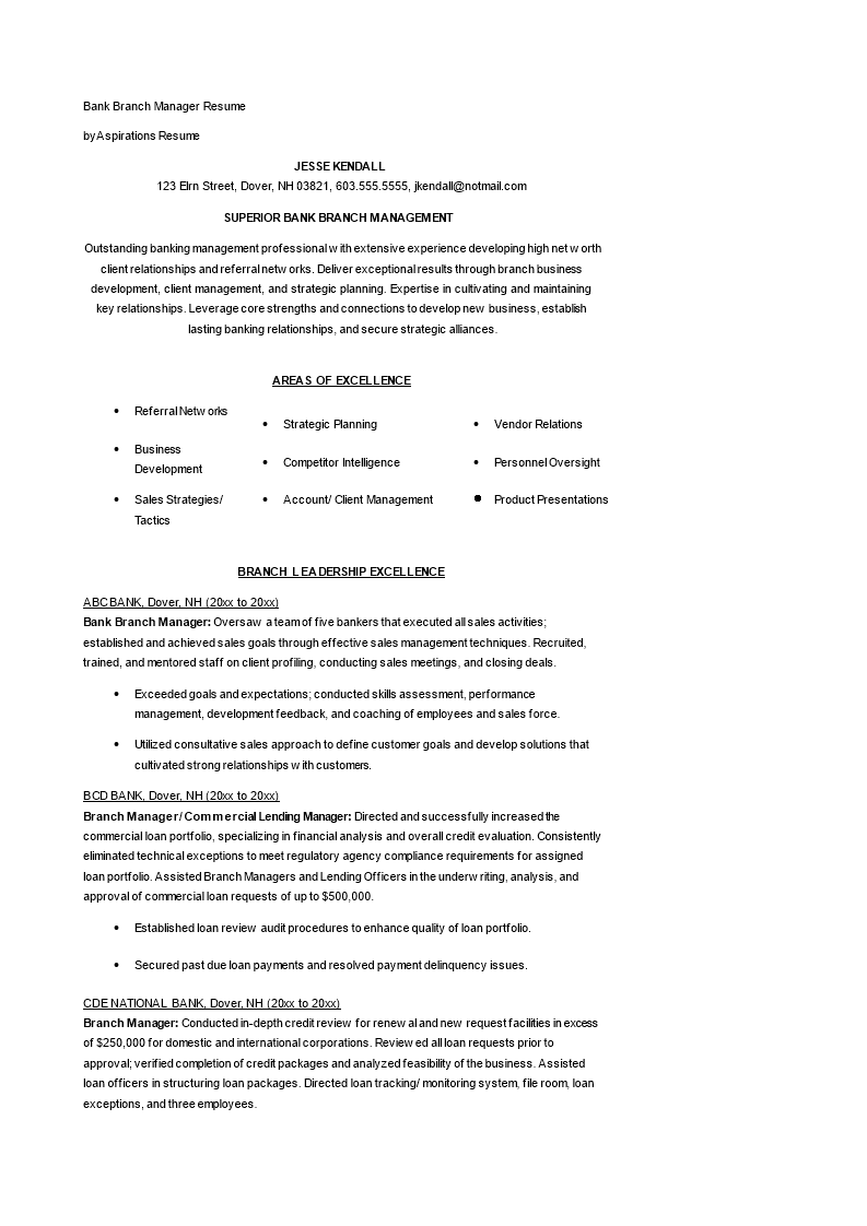 bank branch manager cv voorbeeld afbeelding 