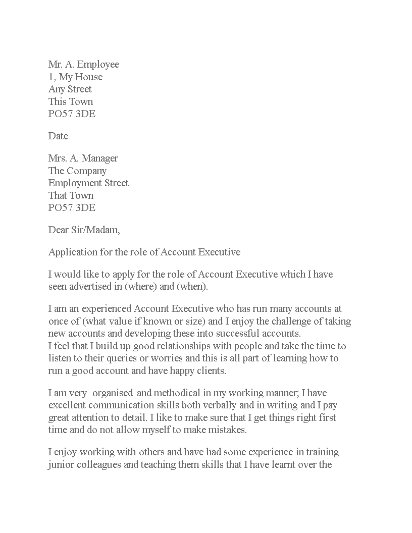 application letter for position account executive voorbeeld afbeelding 