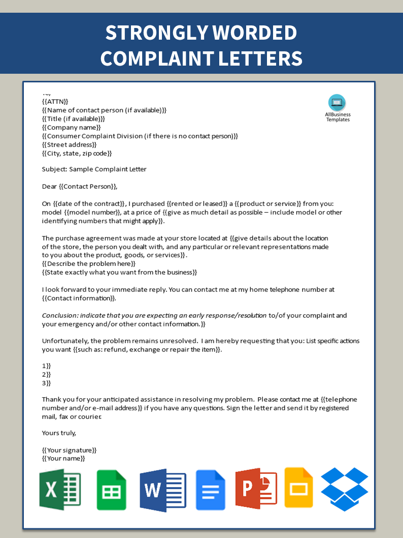 sample company complaint letter template