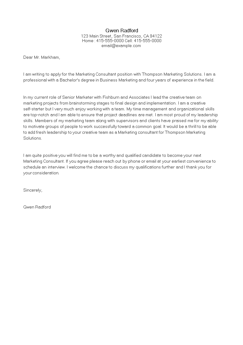 marketing consultant offer letter template