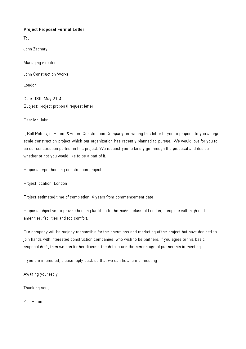 project proposal formal letter template
