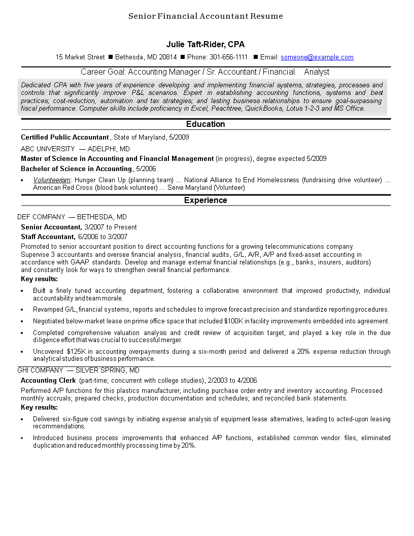 senior financial accountant resume modèles