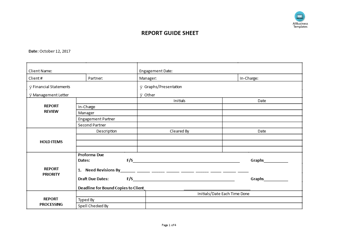 report guide sheet modèles