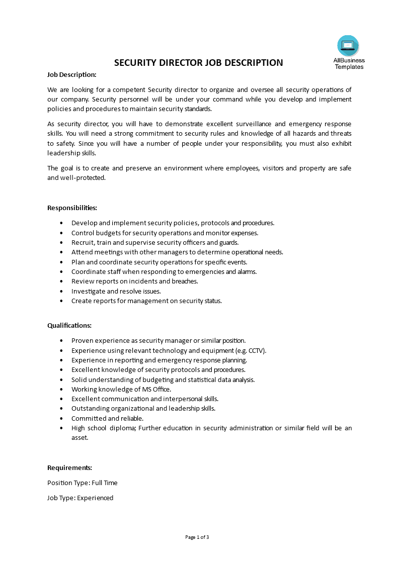 security director job description plantilla imagen principal