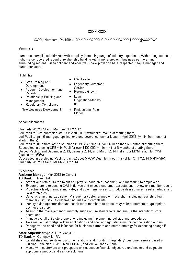 bank assistant manager resume plantilla imagen principal