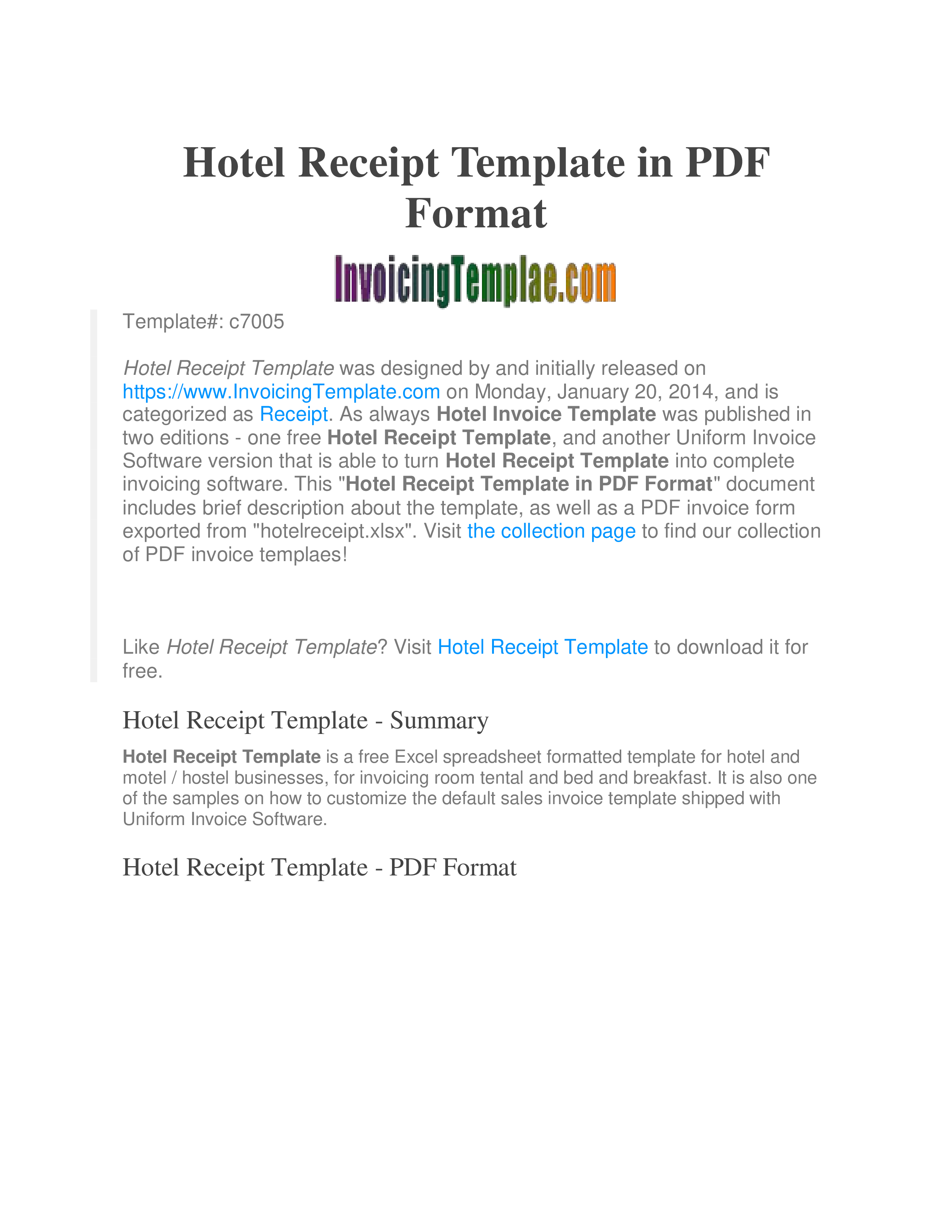 Hotel Receipt Template Bill main image