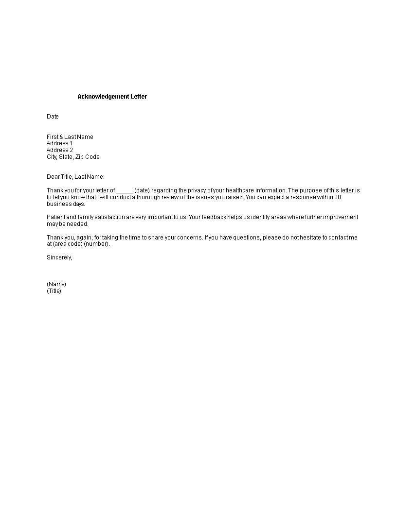 employment application acknowledgement letter privacy of healthcare information template