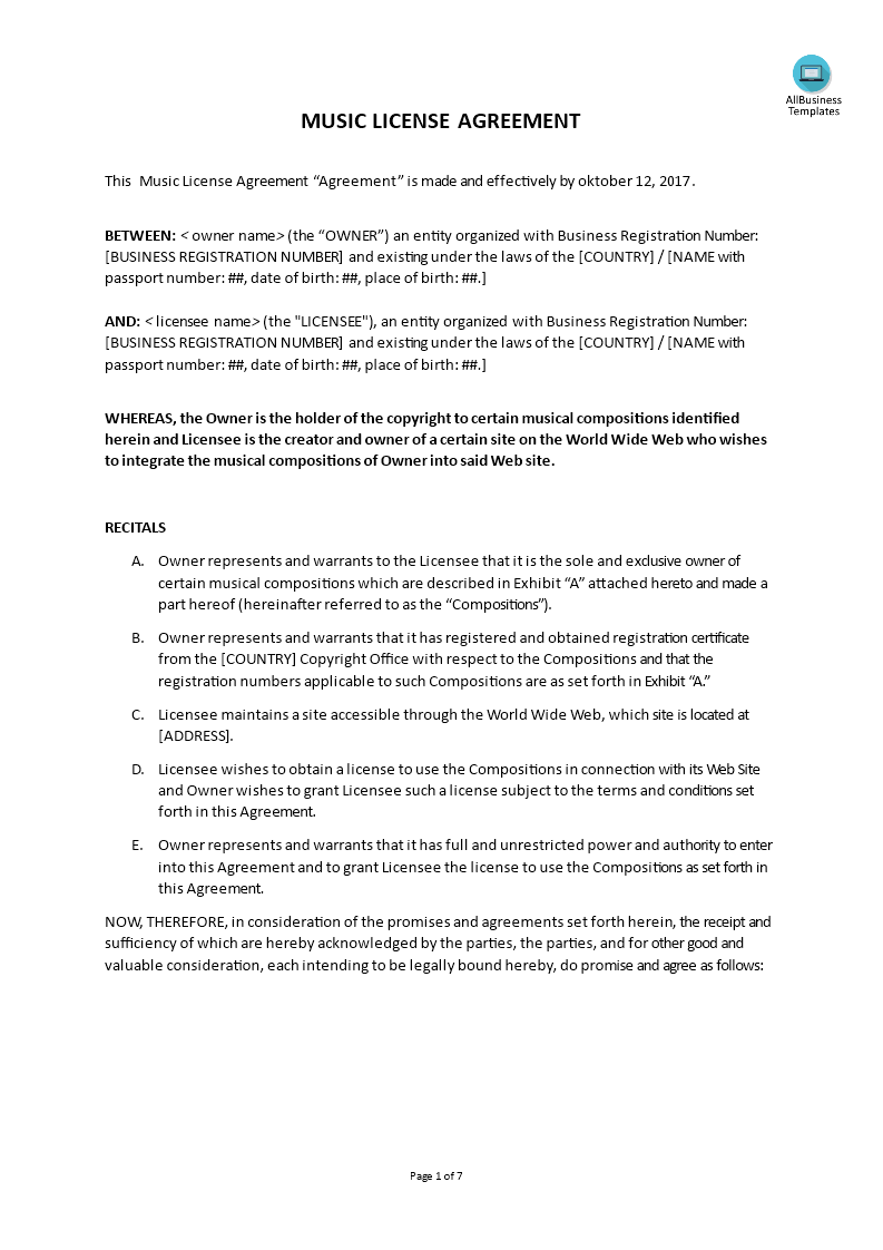 music license agreement template