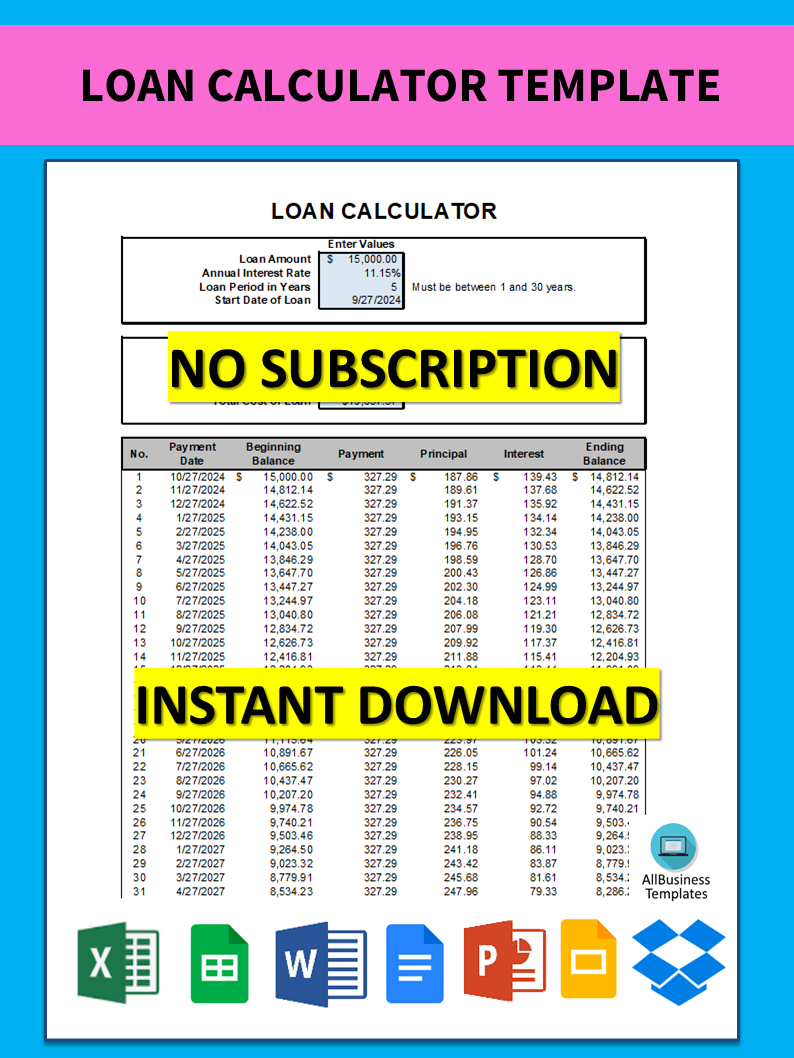 loan calculator voorbeeld afbeelding 