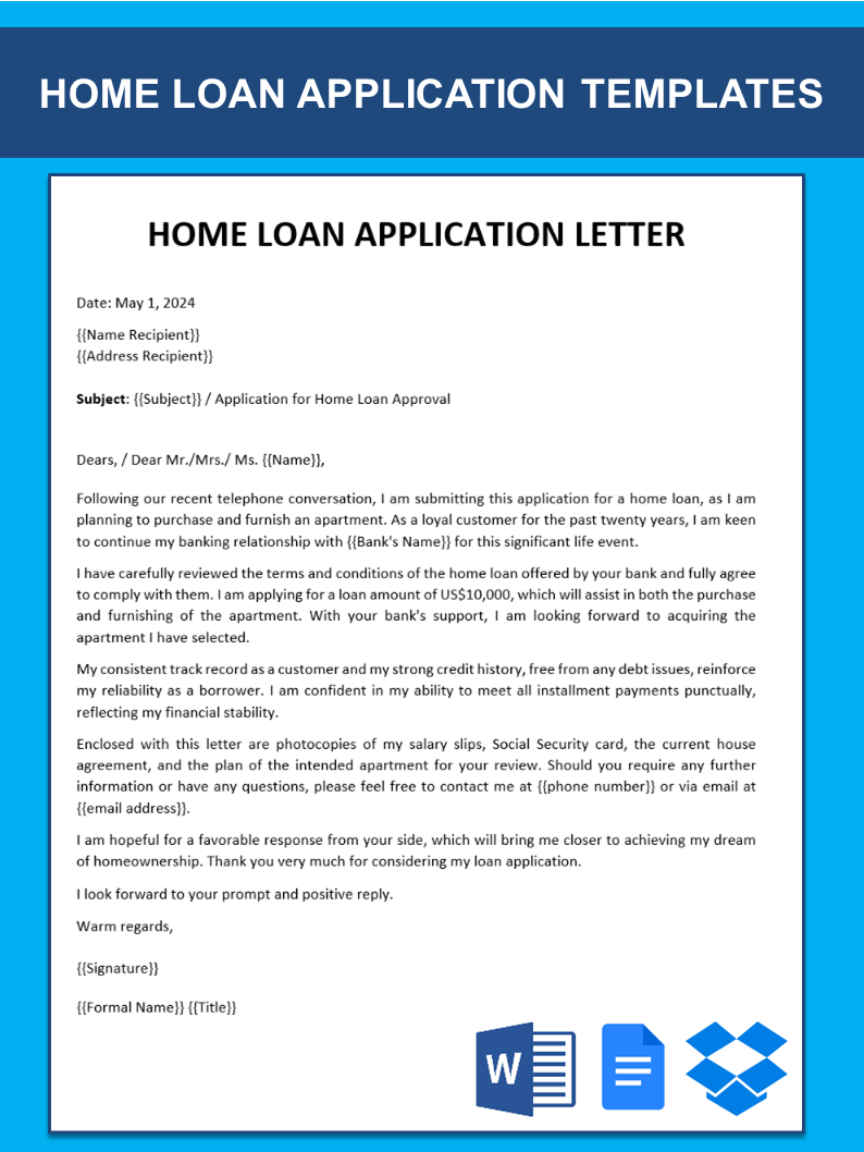 bank loan application letter template